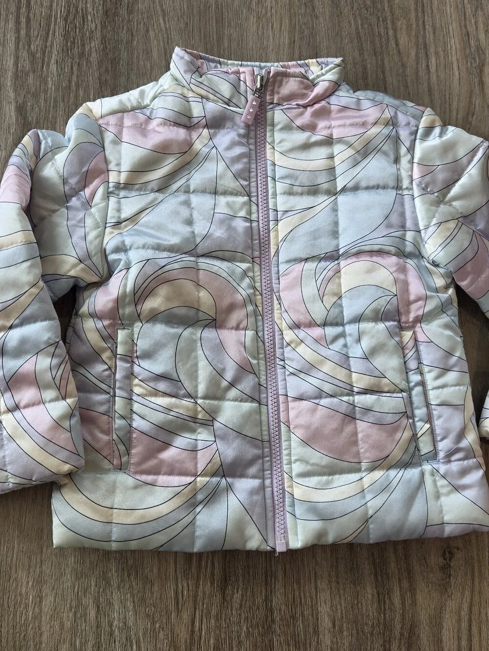Vintage Gymboree Girls Pastel Swirl Puffer Jacket Size 5 Y2K Quilted Coat